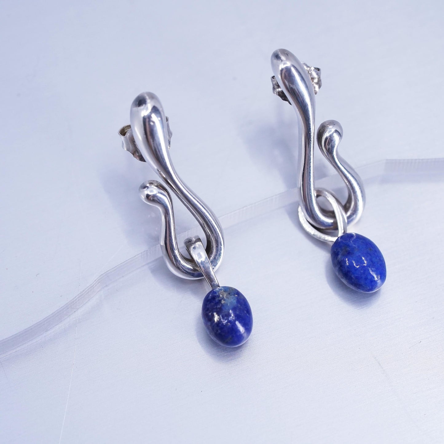 Vintage Angela Commings Sterling 925 silver earrings with oval lapis lazuli