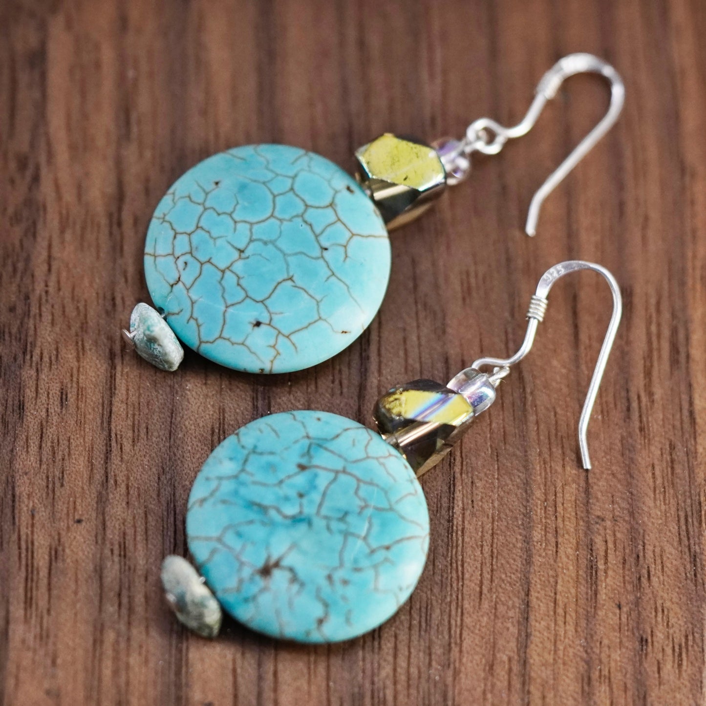 Vintage Sterling 925 silver handmade earrings with turquoise