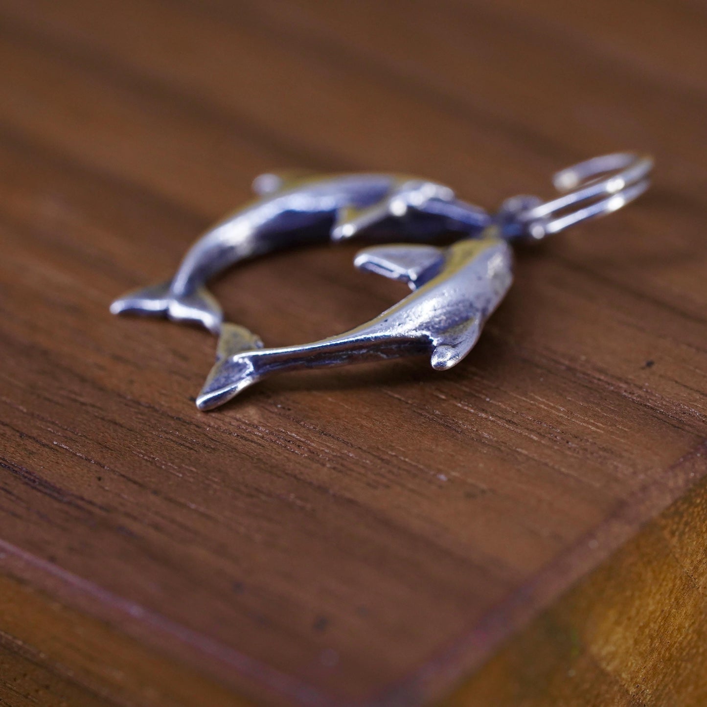 Vintage Sterling silver handmade pendant, 925 dolphin charm