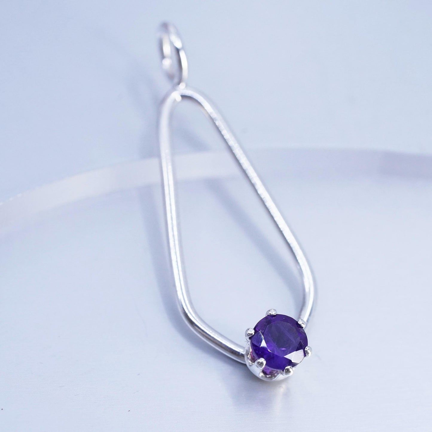 Vintage sterling 925 silver teardrop pendant with amethyst