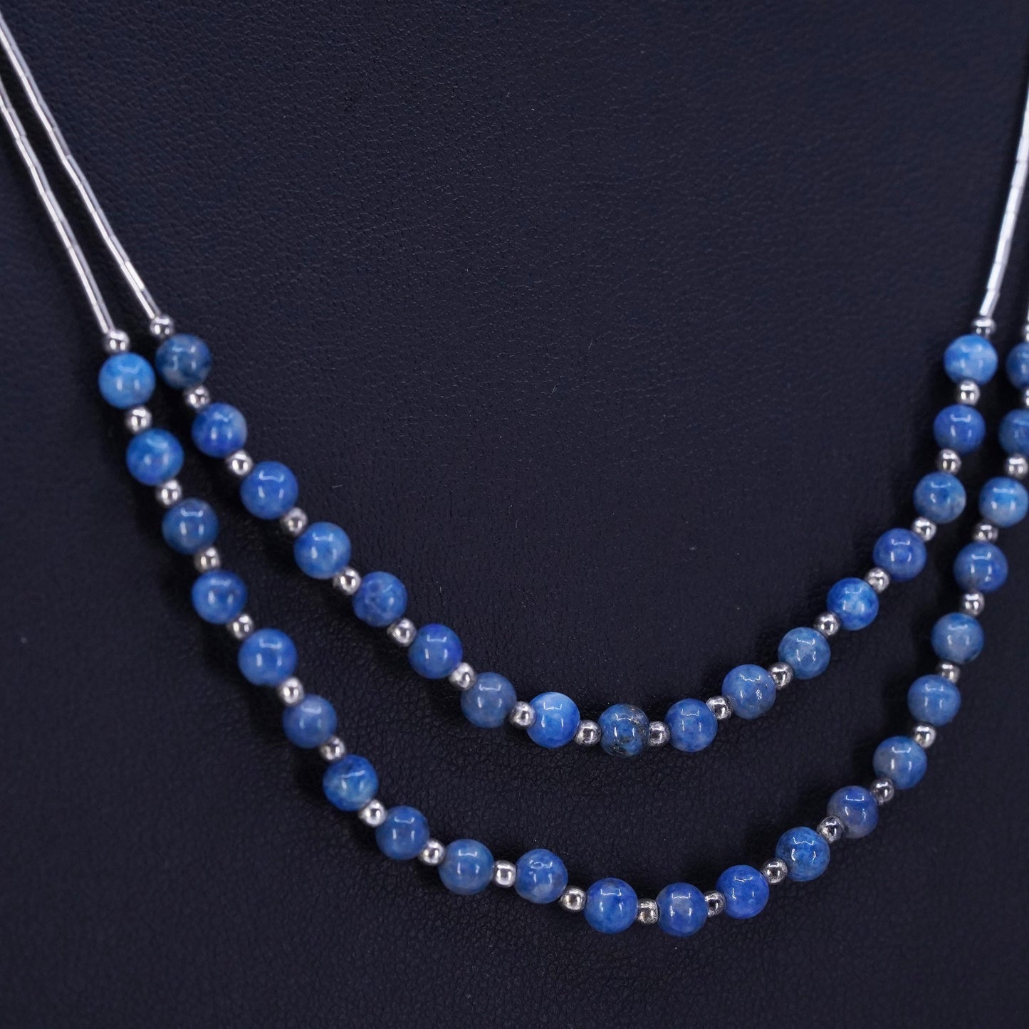 20+4”, Native American Sterling 925 liquid silver double strands necklace lapis