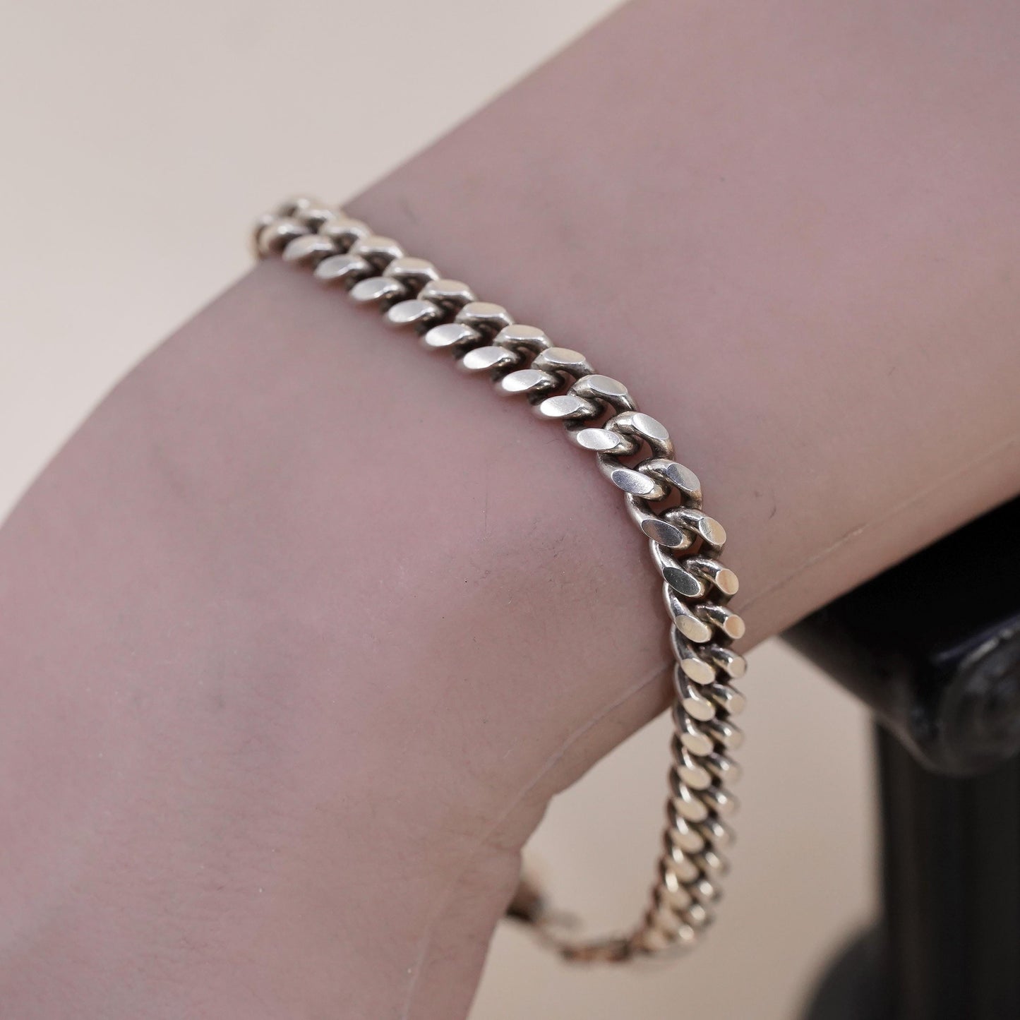 7.75" 6mm, Vintage Italian sterling silver bracelet, 925 bold solid curb chain