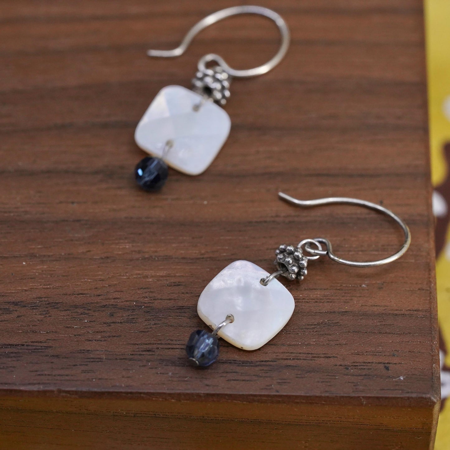 Vintage Sterling 925 silver handmade earrings w/ white mother of pearl dangles