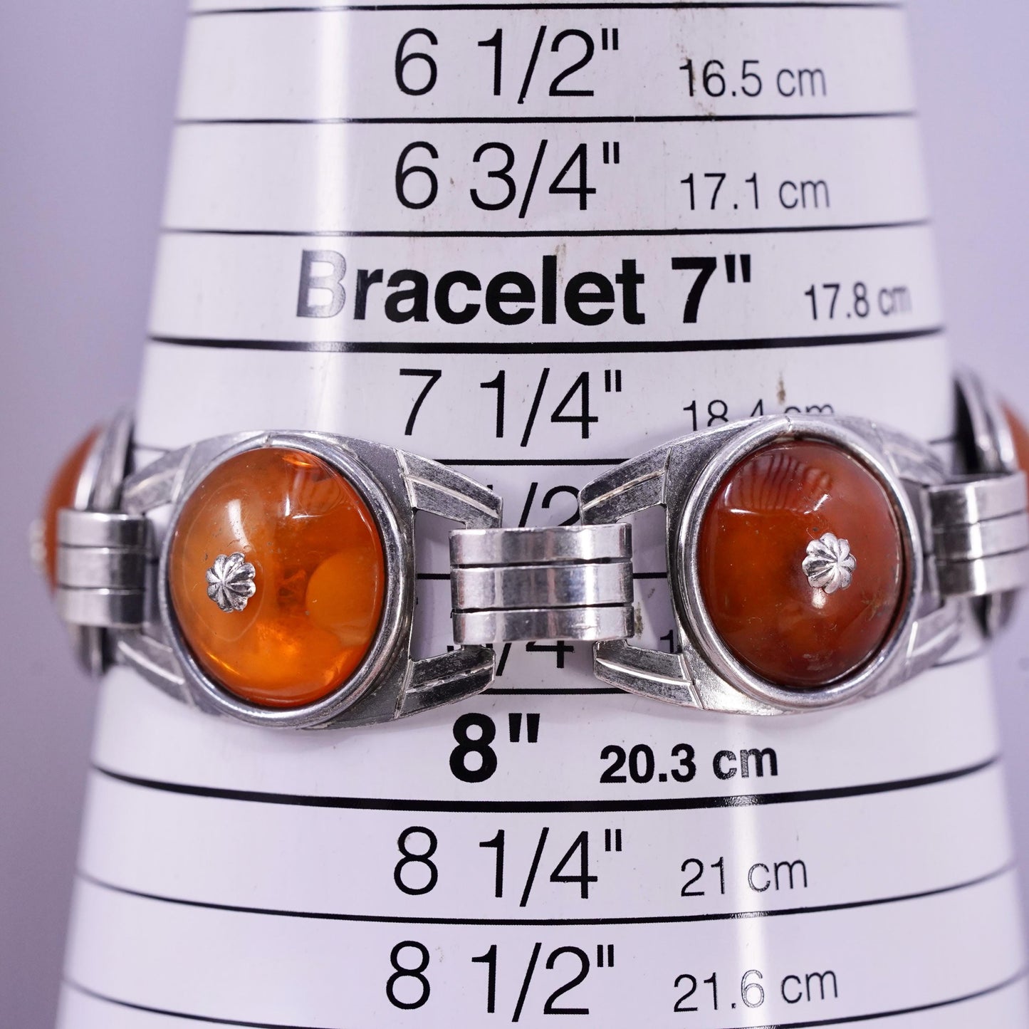 7.75", vintage German OKO sterling 835 silver handmade bracelet with carnelian