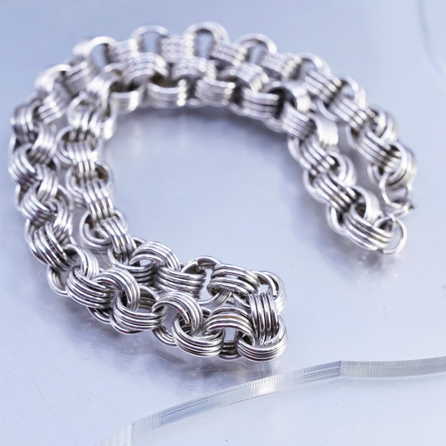 14" 9mm, vintage Sterling 925 silver bold circle chain choker collar necklace