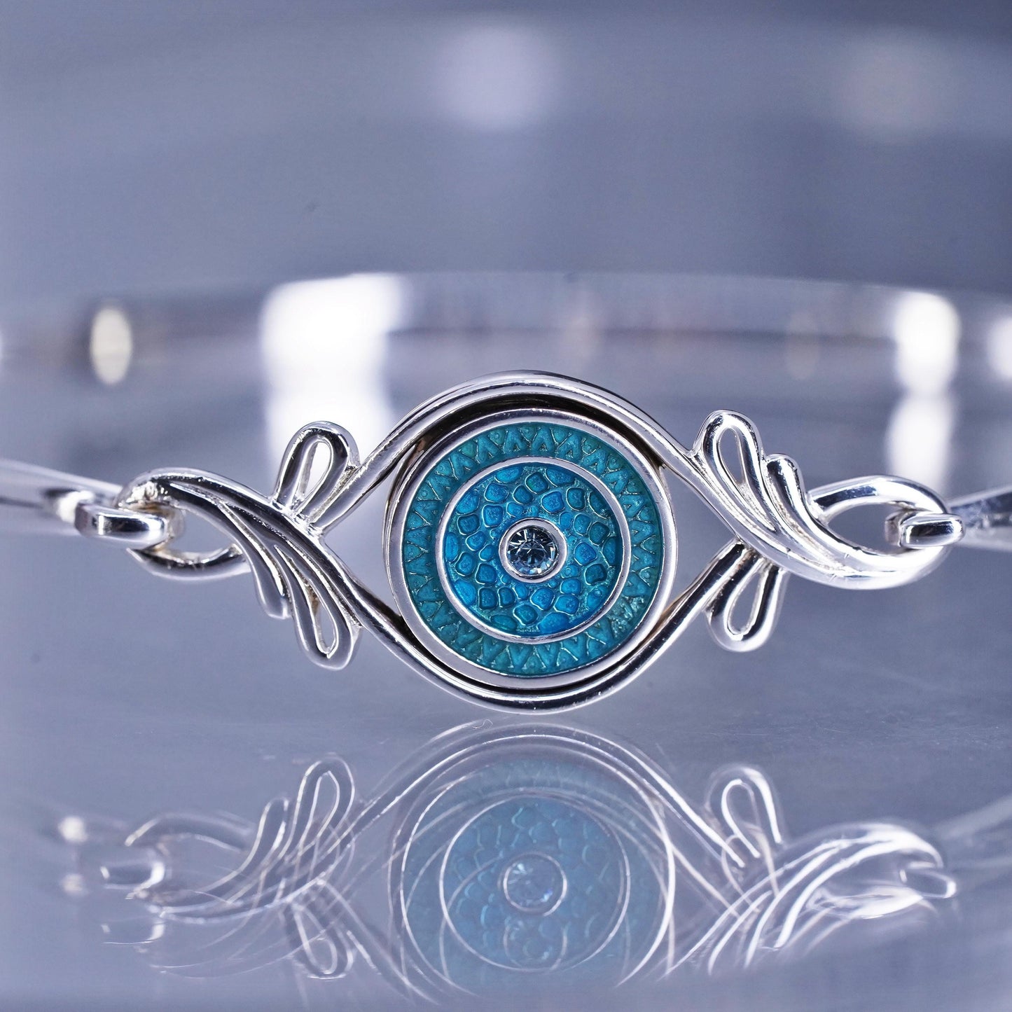 7.5”, Sterling 925 silver bracelet, hinged interchangeable bangle with enamel