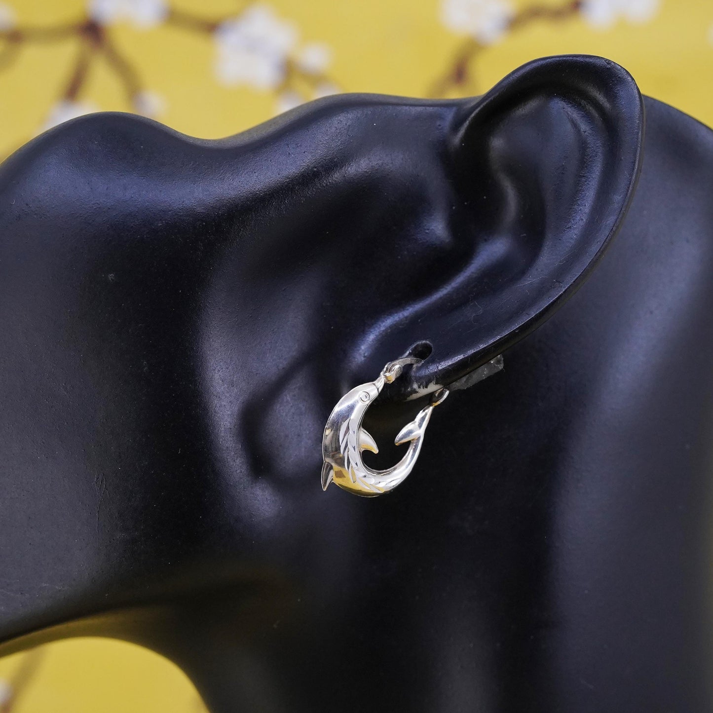 0.5", vintage Sterling silver hoop earrings, dolphin 925 hoops