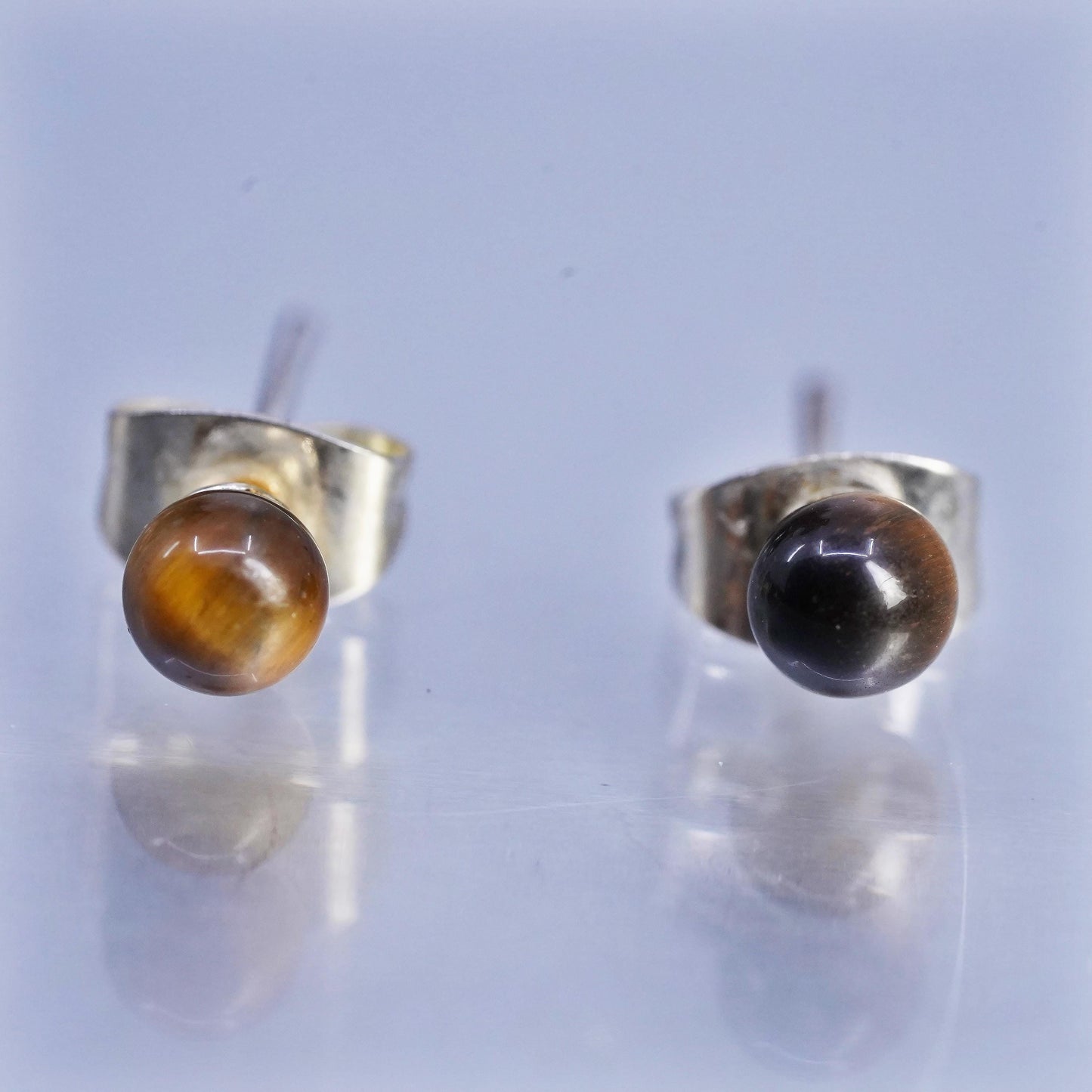 Vintage Sterling Silver Handmade Earrings, 925 studs W/ Golden Tiger Eye