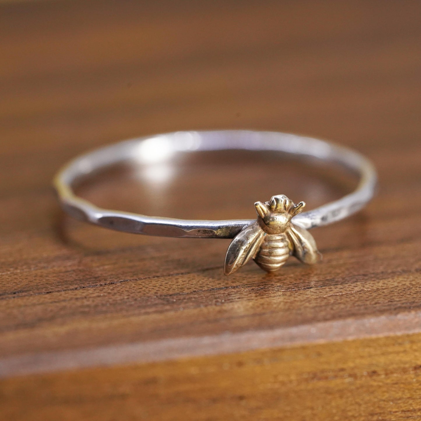 Size 11.5, VTG two tone Sterling silver handmade ring, 925 bee stackable ring