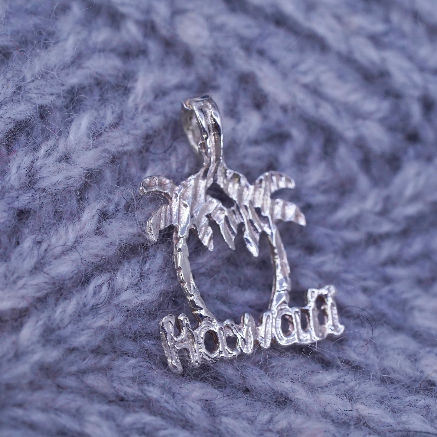 Vintage sterling silver handmade pendant, 925 Hawaii charm with palm tree