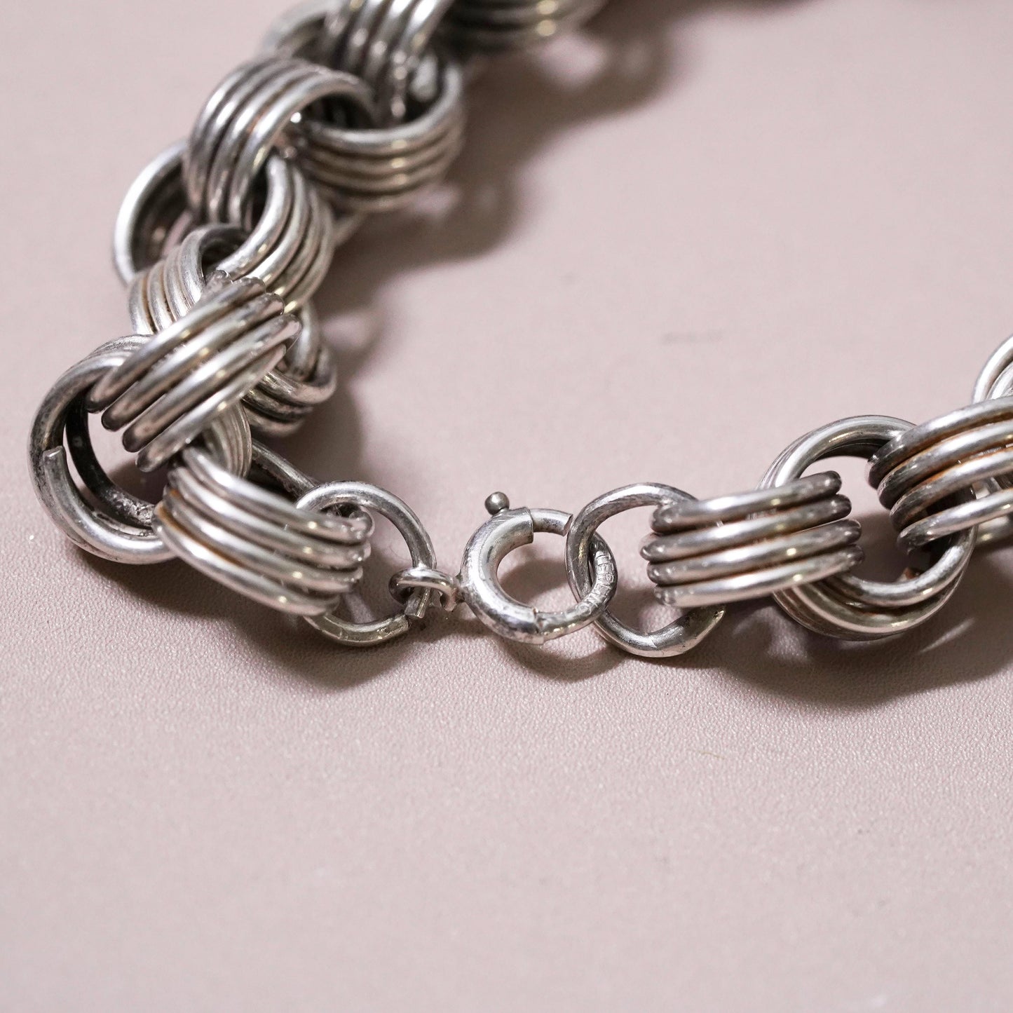 14”, vintage Sterling silver necklace, 925 entwined circle link chain choker