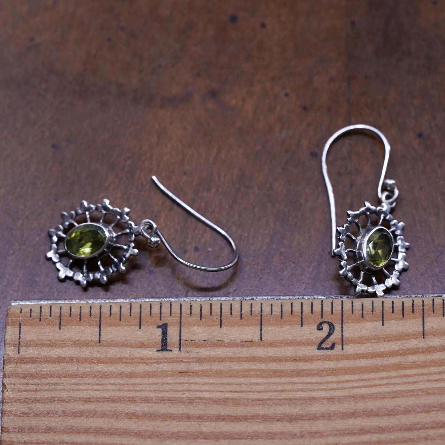 Vintage sterling silver handmade filigree earrings, 925 oval peridot