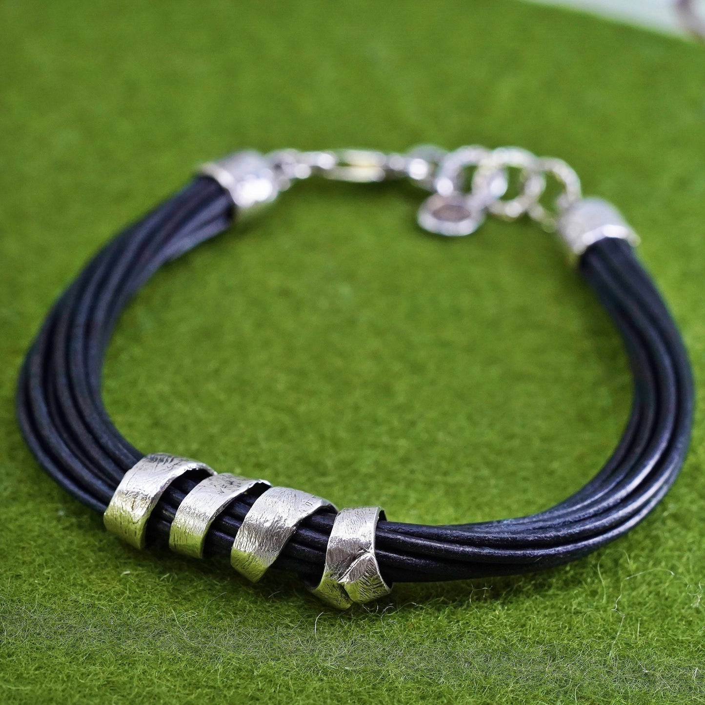 7.25", Silpada Sterling 925 Silver Leather City Sticker Bracelet B3207