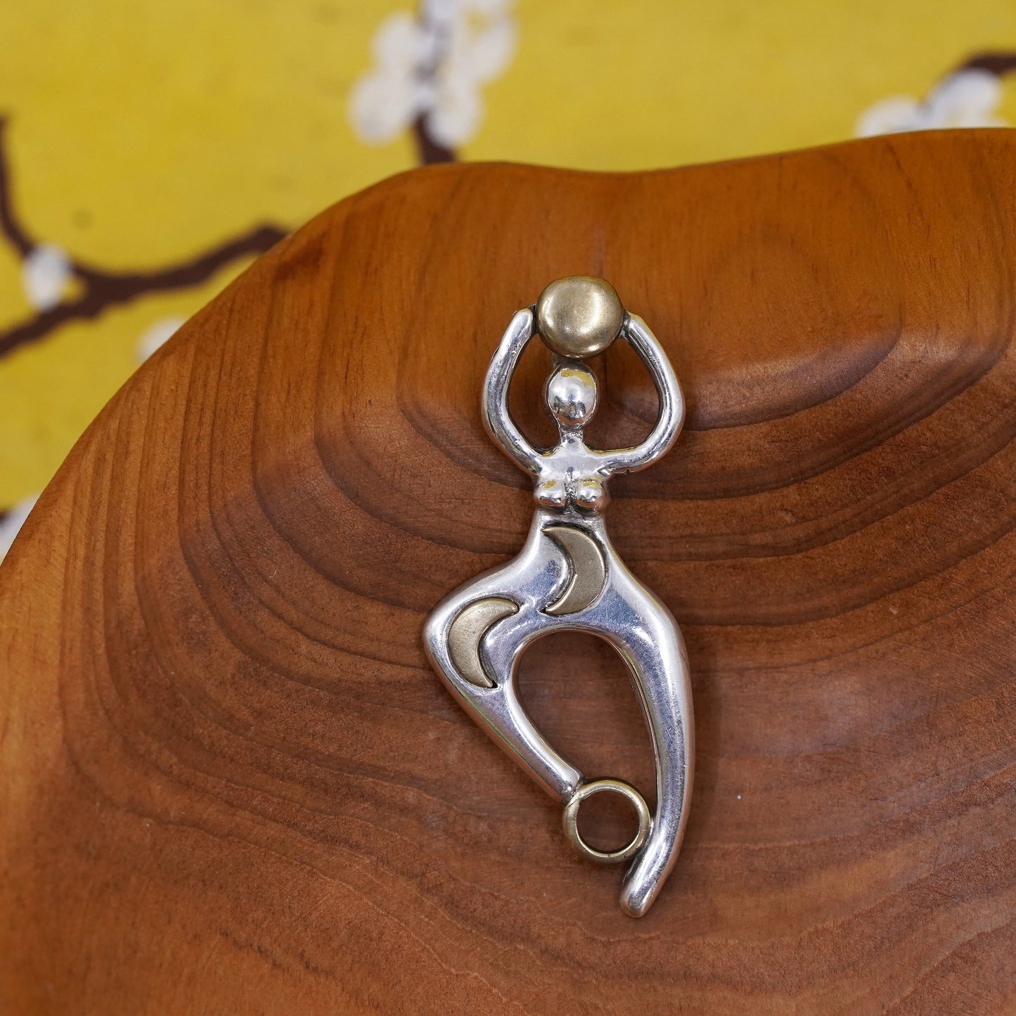 Vintage two tone sterling 925 silver handmade fertility goddess