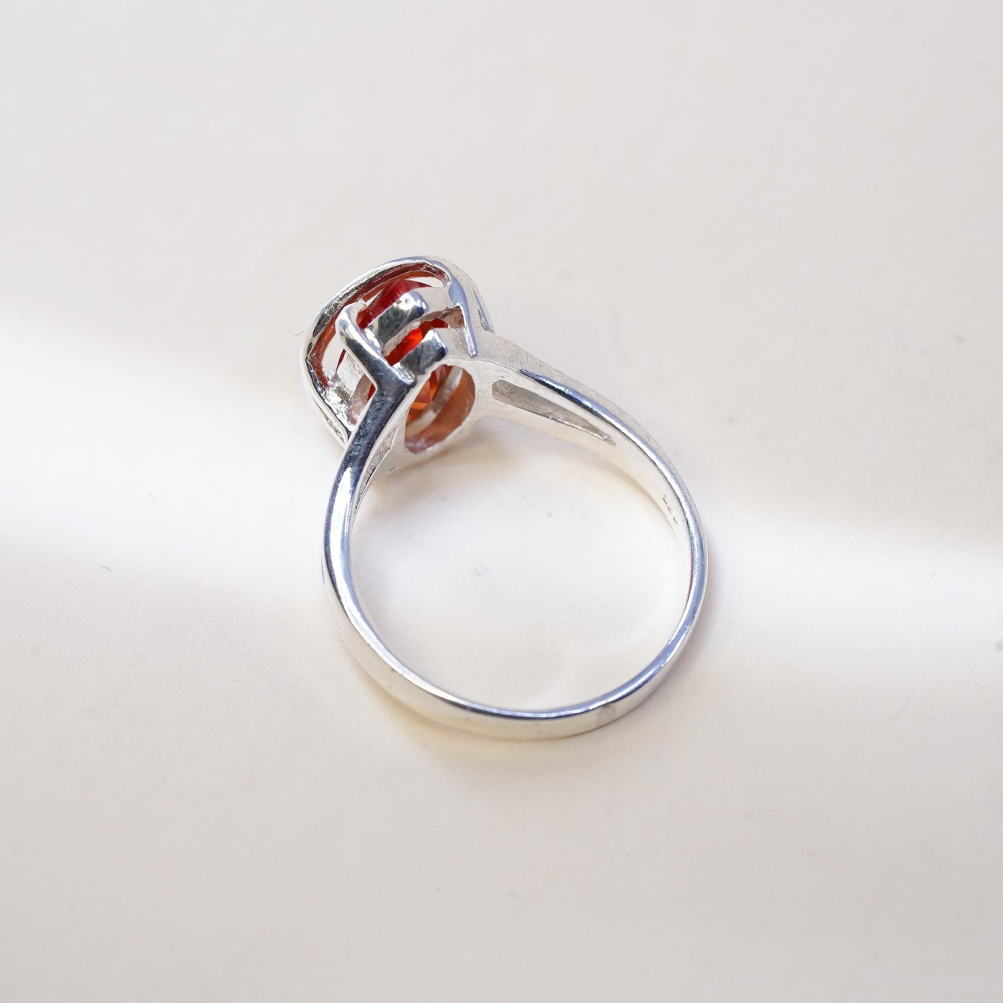 Size 5.75, VTG Sterling silver ring, ring, 925 silver Marquise orange crystal