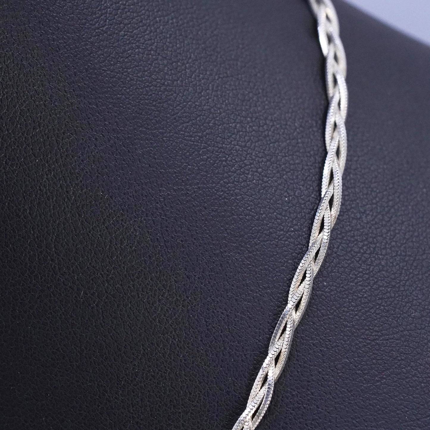 18” 3mm, vintage Sterling silver necklace, woven braided 925 snake chain choker