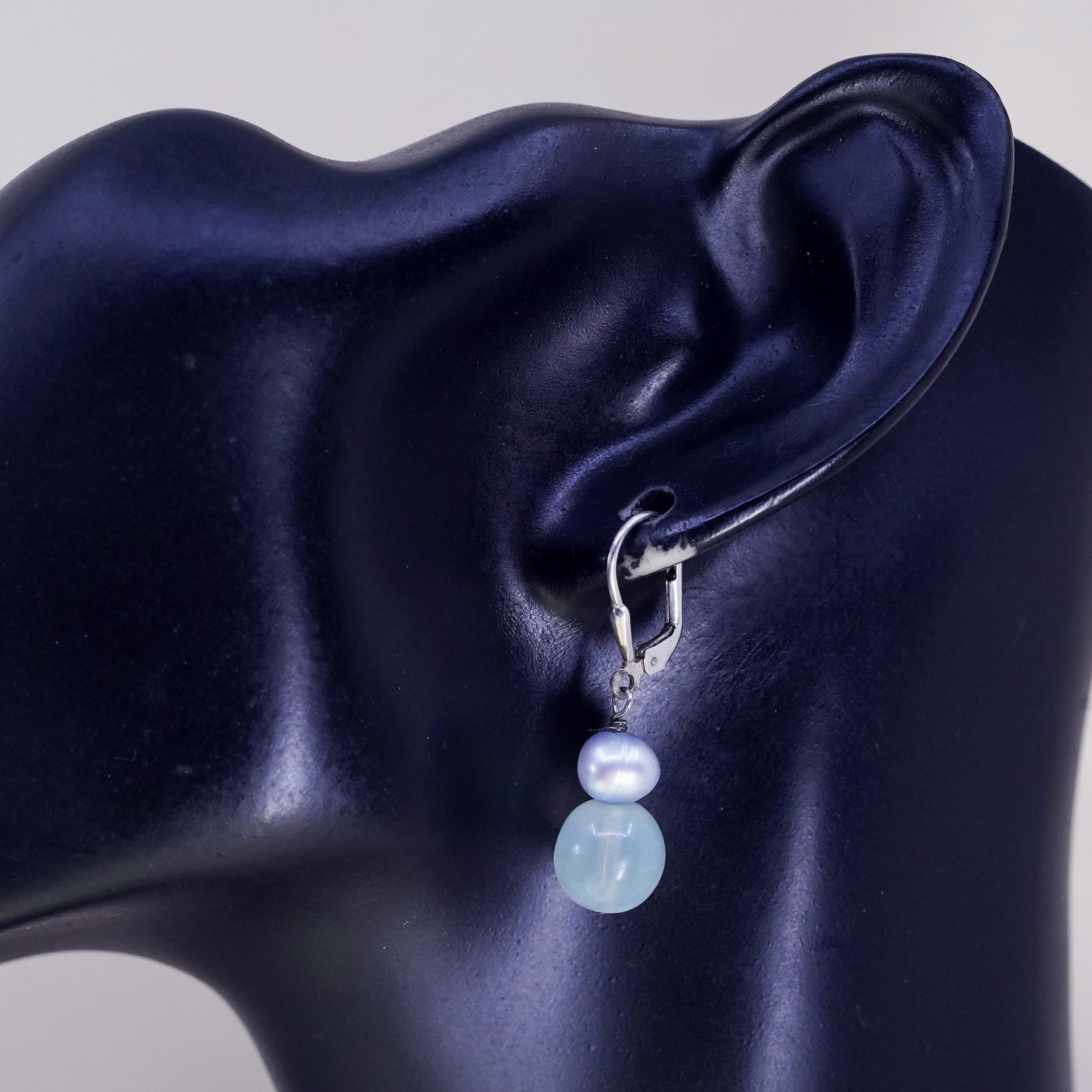 Vintage sterling silver handmade earrings, 925 hooks with jade pearl beads
