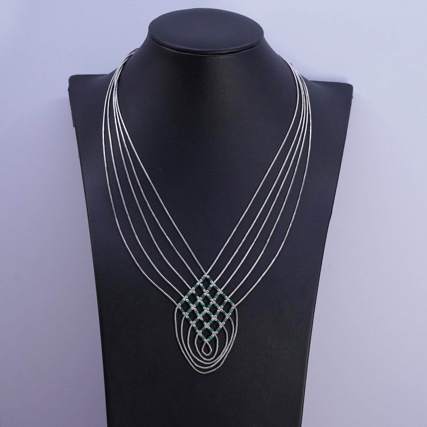16”, Native American Navajo multi strands Sterling 925 liquid silver necklace