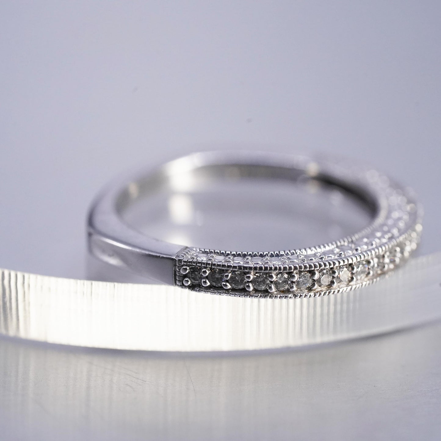 Size 7, vintage southwestern Sterling 925 silver wedding ring, cluster Cz band