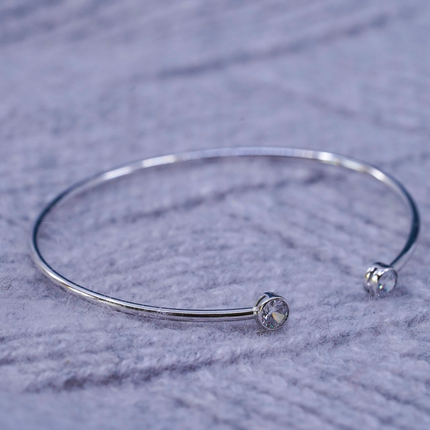 6.75”, vintage Sterling 925 silver stackable cuff bracelet with cz ends