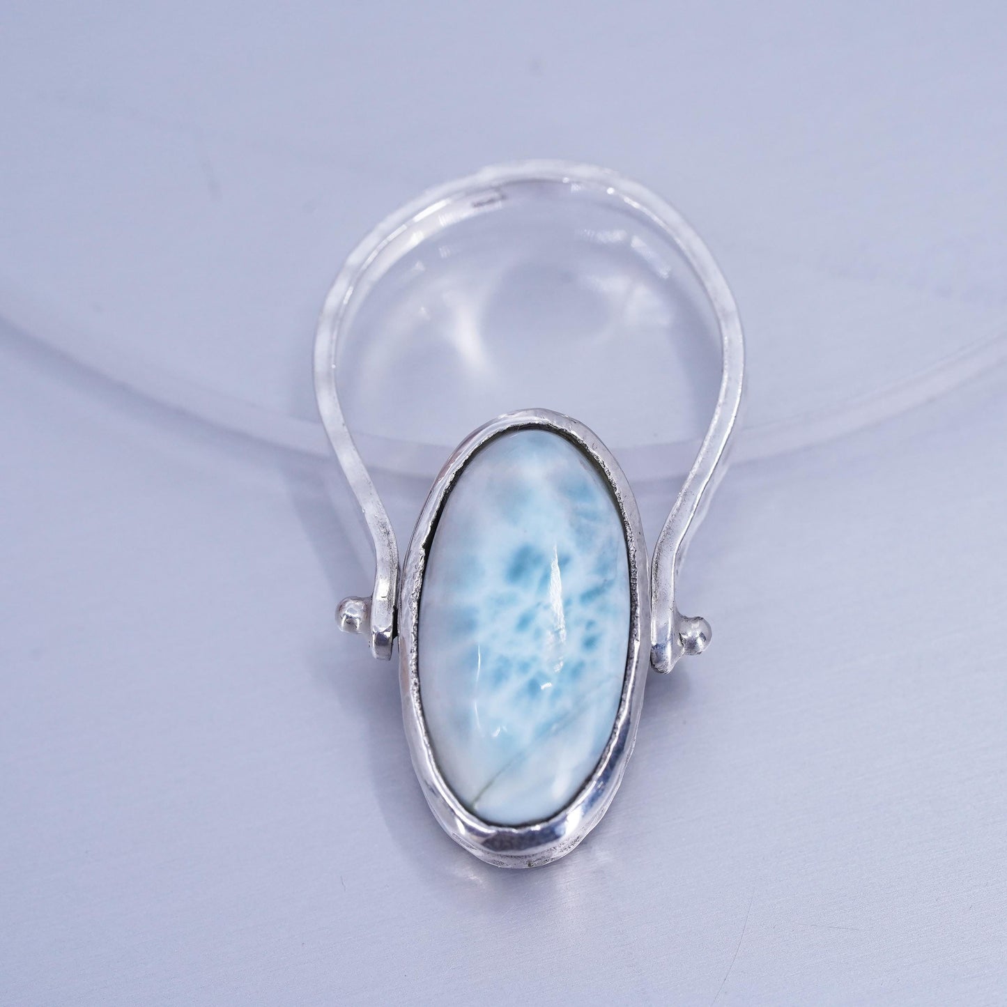 Size 7.5, Sterling 925 silver ring, double sided band with larimar labradorite