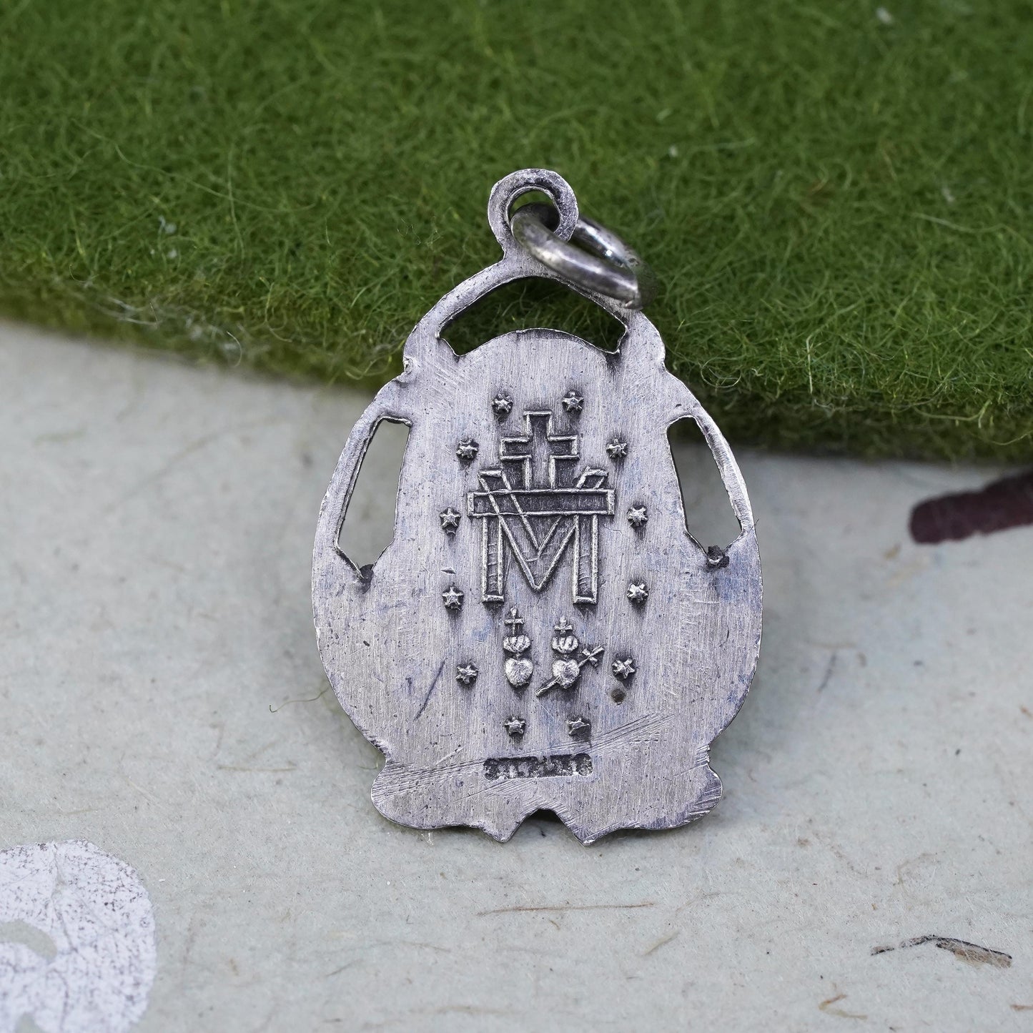 Vintage sterling silver handmade pendant, 925 Virgin Mary charm