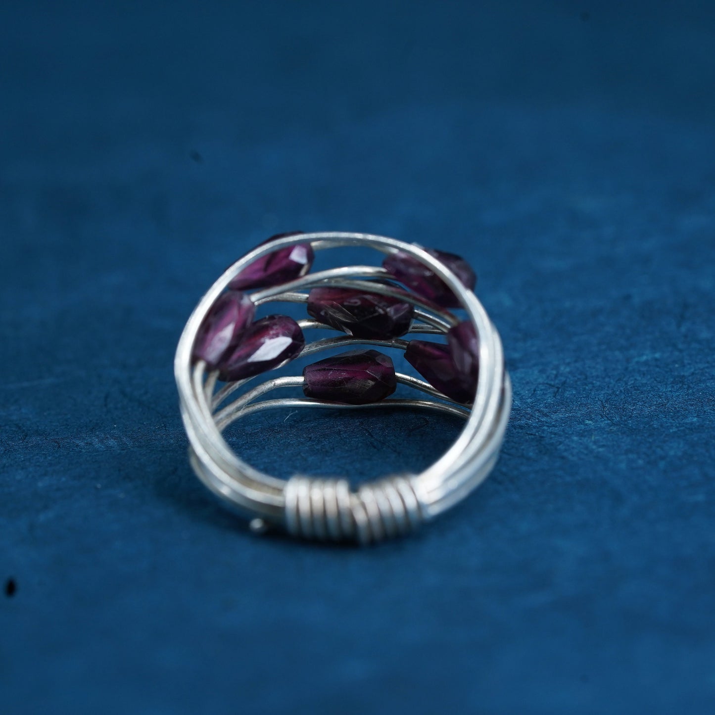 Size 5.5, vintage sterling silver handmade ring, 925 wired ring with ruby beads