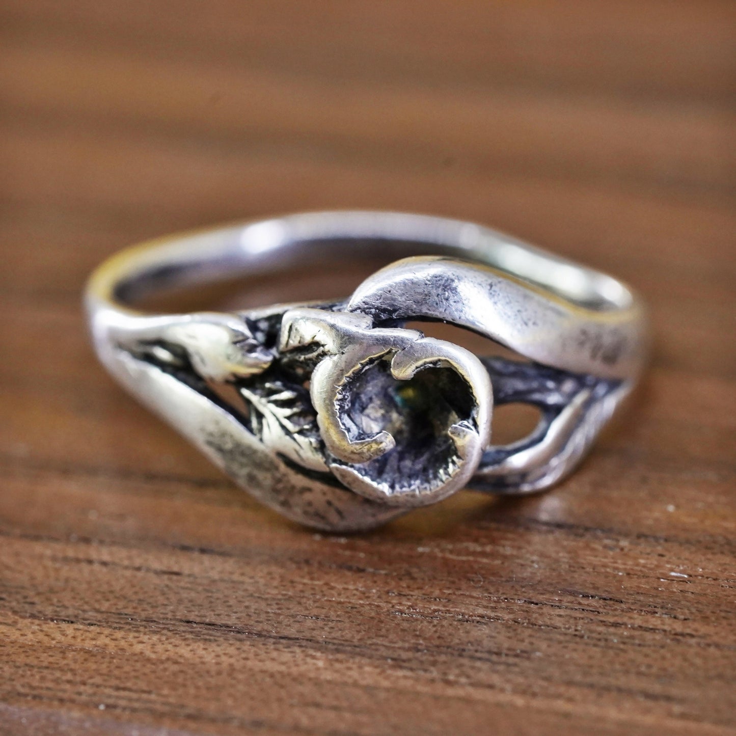 Size 6.75, sterling 925 silver handmade Freeform floral ring