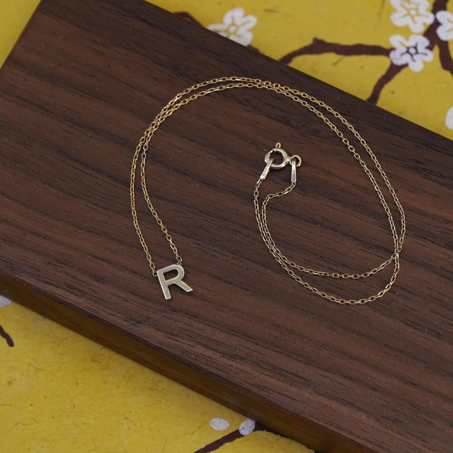 14”, gold plated Sterling silver necklace, 925 circle chain alphabet R pendant