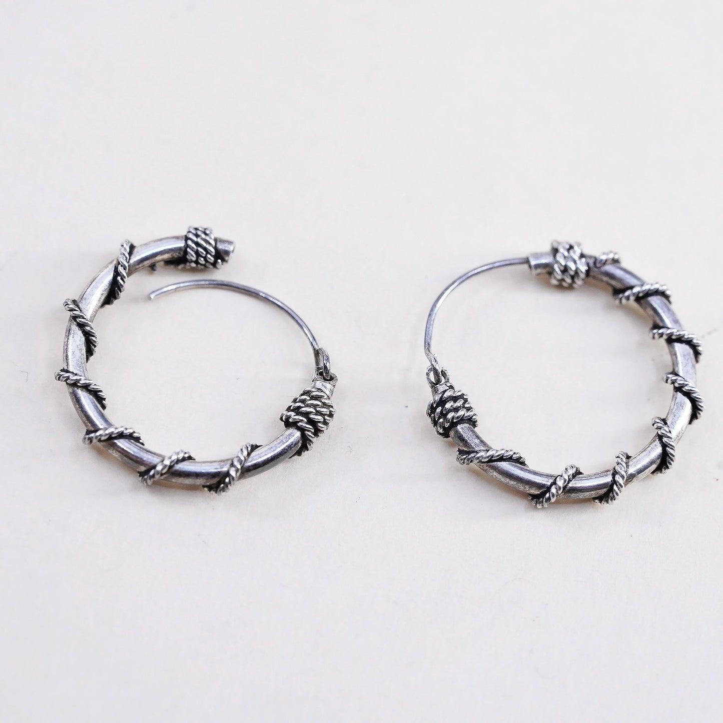 0.75", Vintage sterling silver handmade earrings, 925 hoops with twisted wires