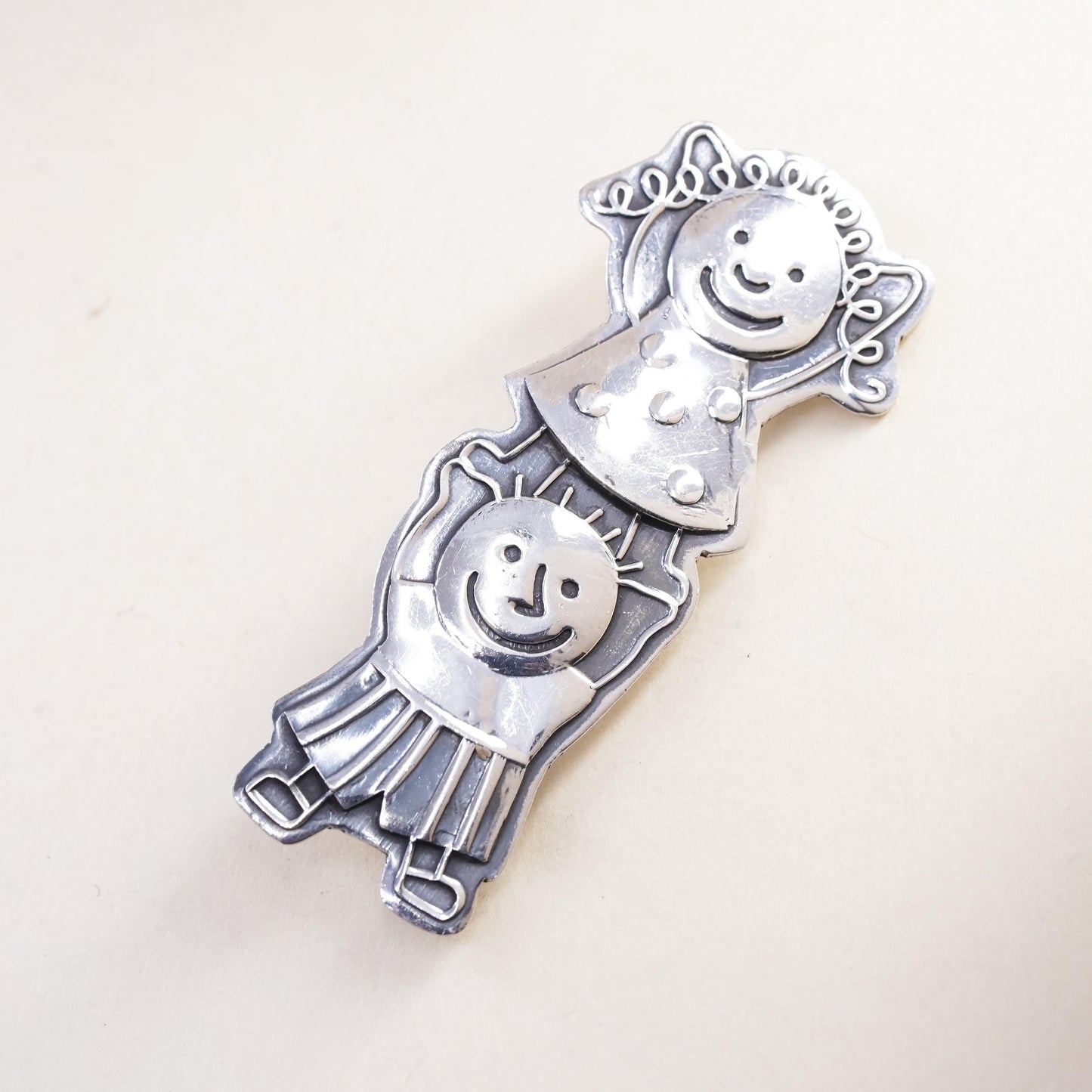 Antique sterling silver handmade brooch, 925 save the children with hearts