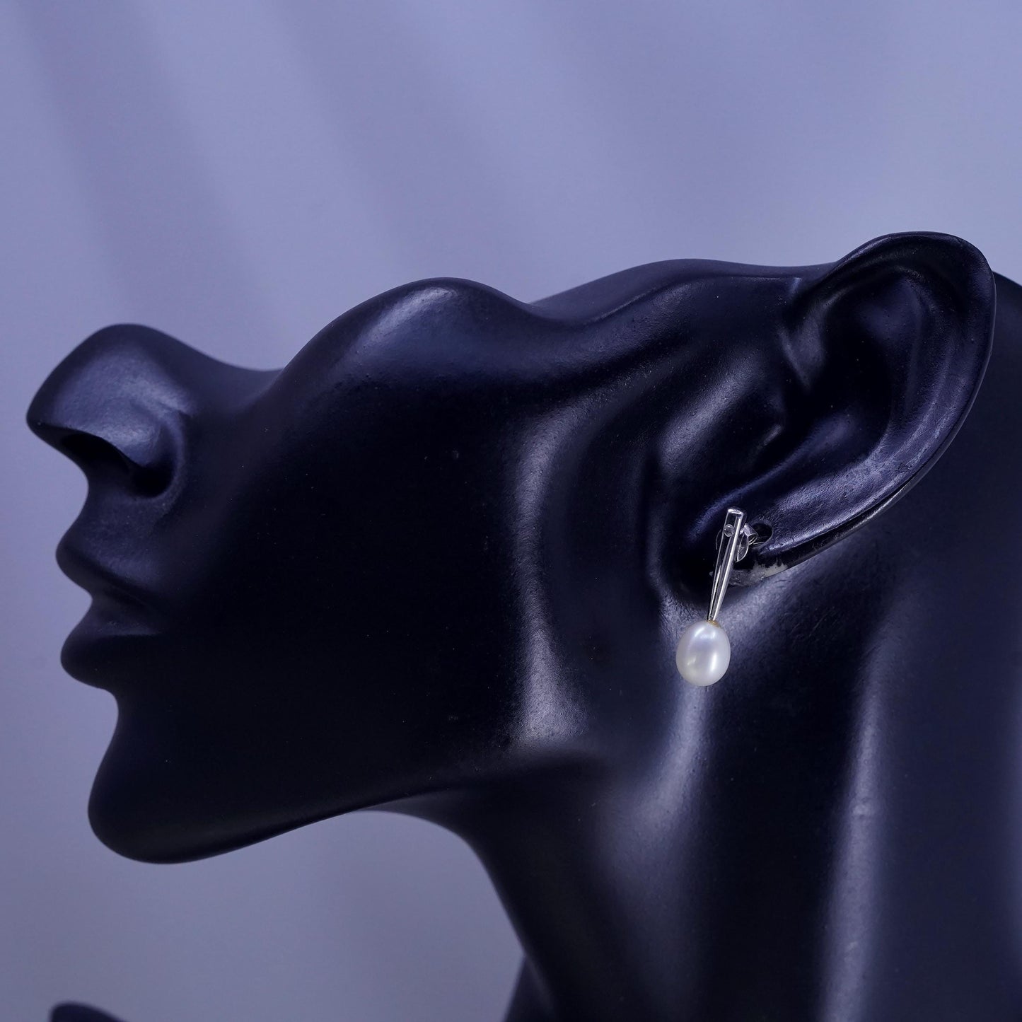 Vintage sterling silver handmade earrings, 925 studs with pearl