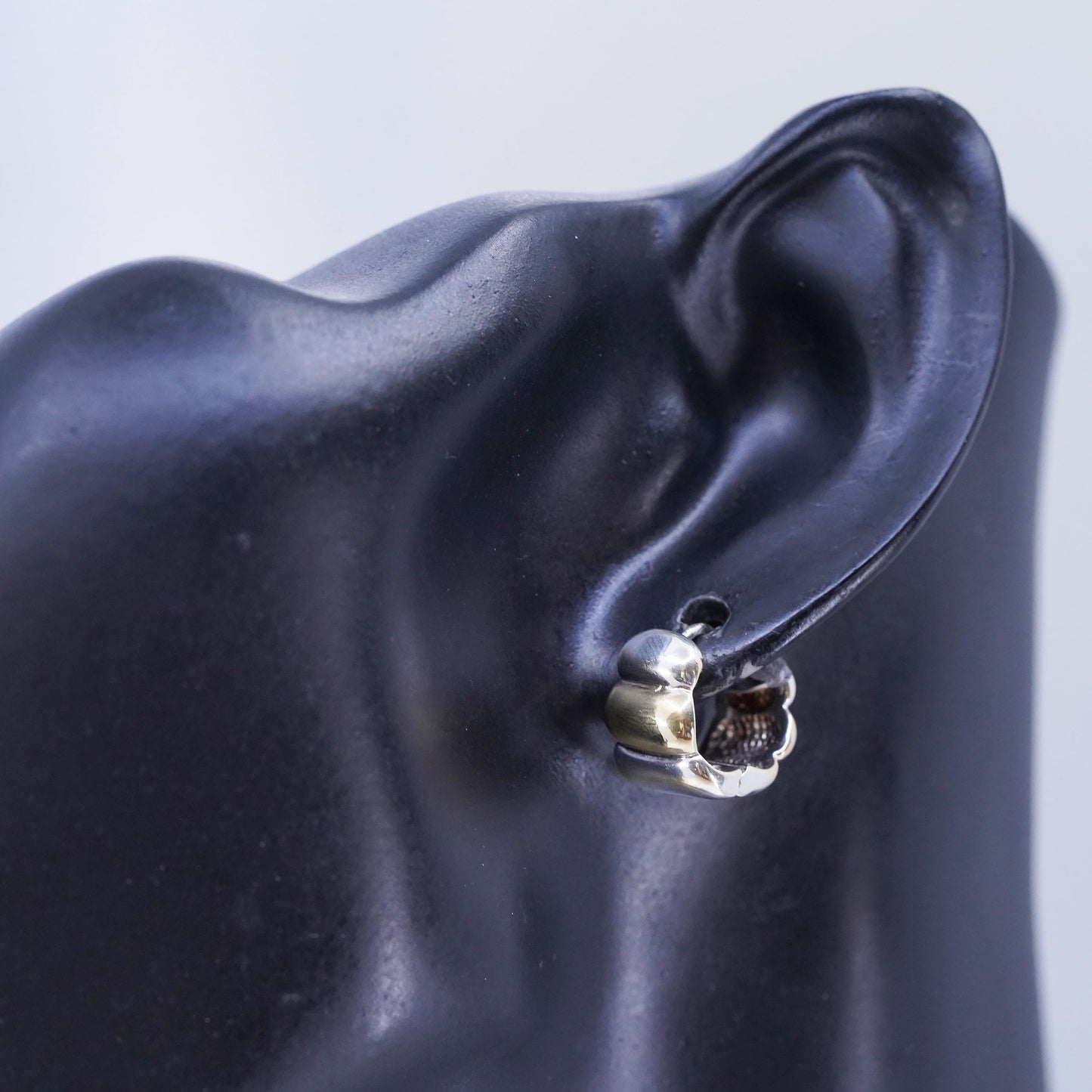 0.5”, vintage two tone Sterling silver single earring, 925 Huggie hoop