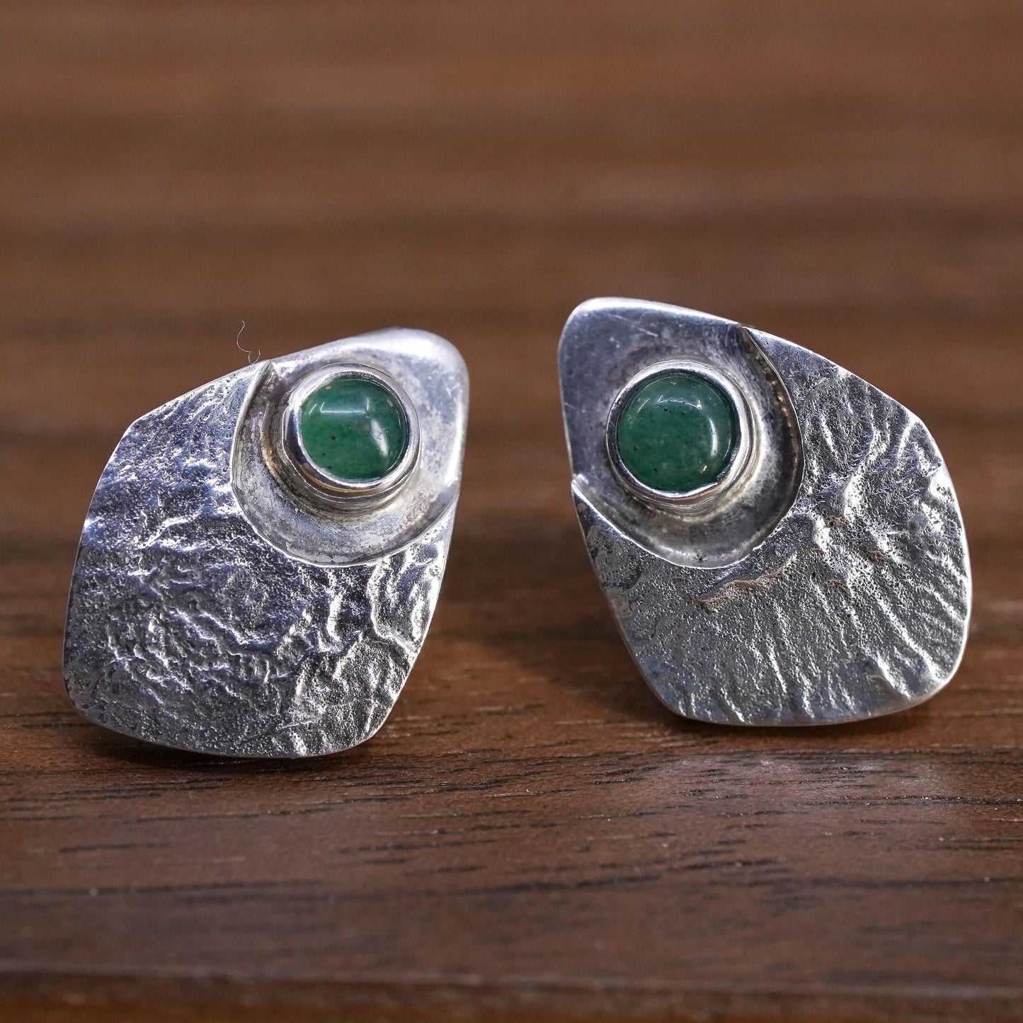 Native American southwestern Sterling 925 silver textured studs earrings jade