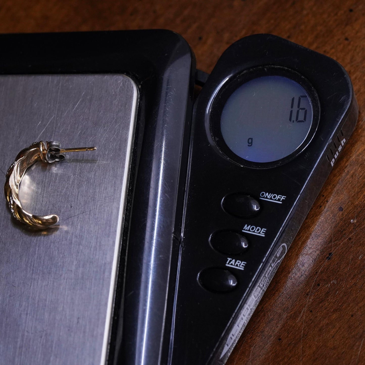 0.5", Vintage vermeil gold over sterling silver single earring, stud diamond