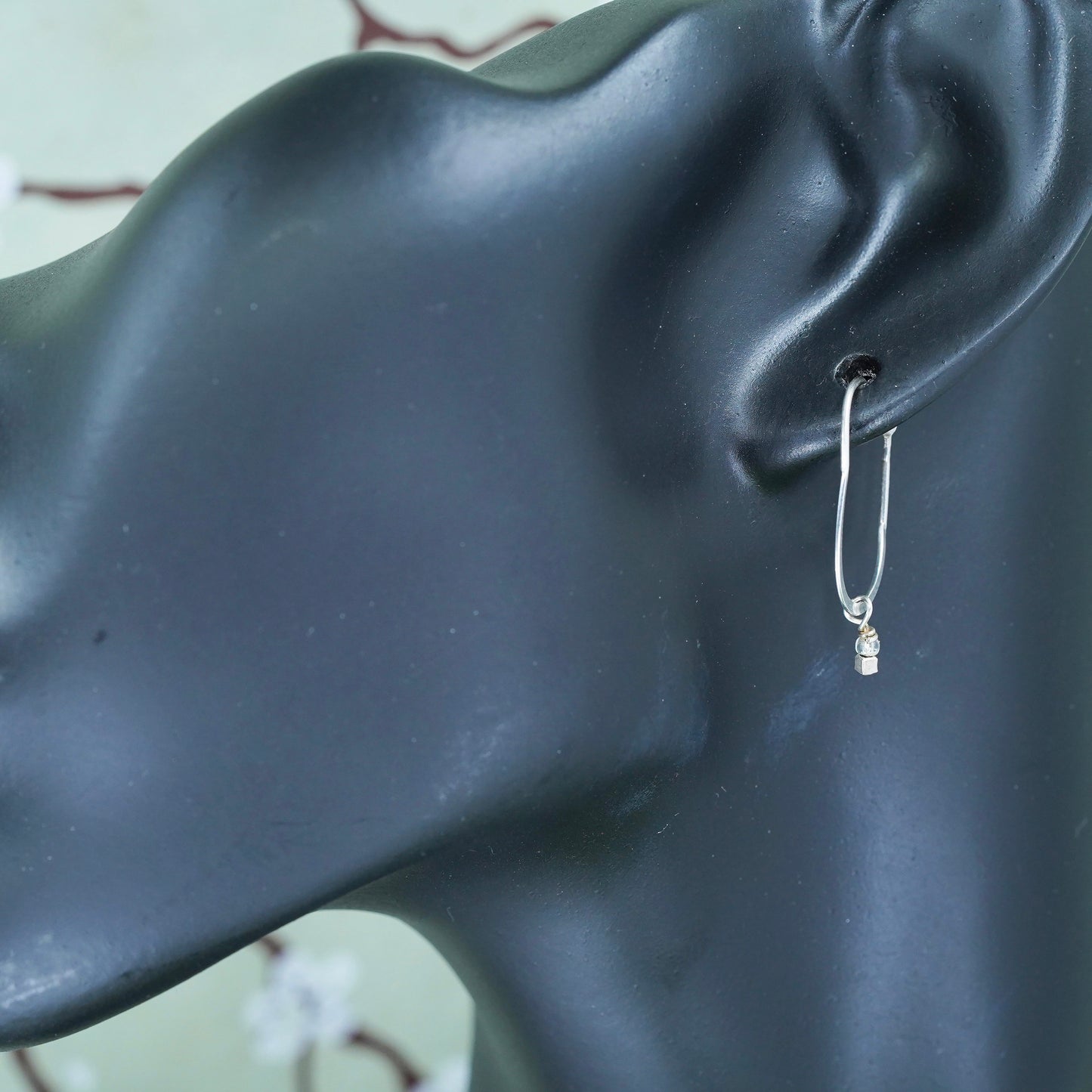 0.75”, Vintage Sterling silver handmade earrings, 925 hoops with bead charms