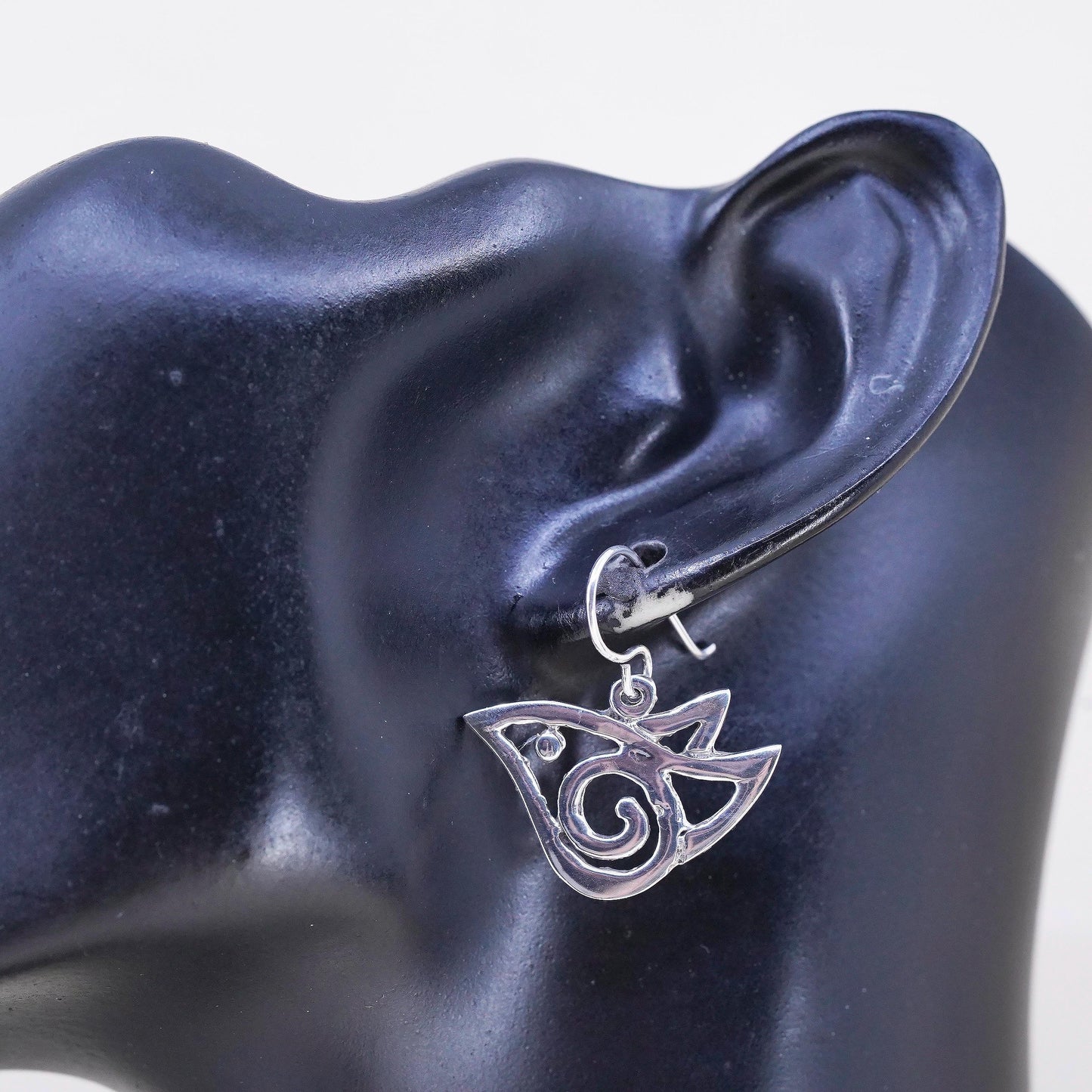 Vintage 925 Sterling Silver Abstract Bird Earrings, Artisan Openwork Dangles