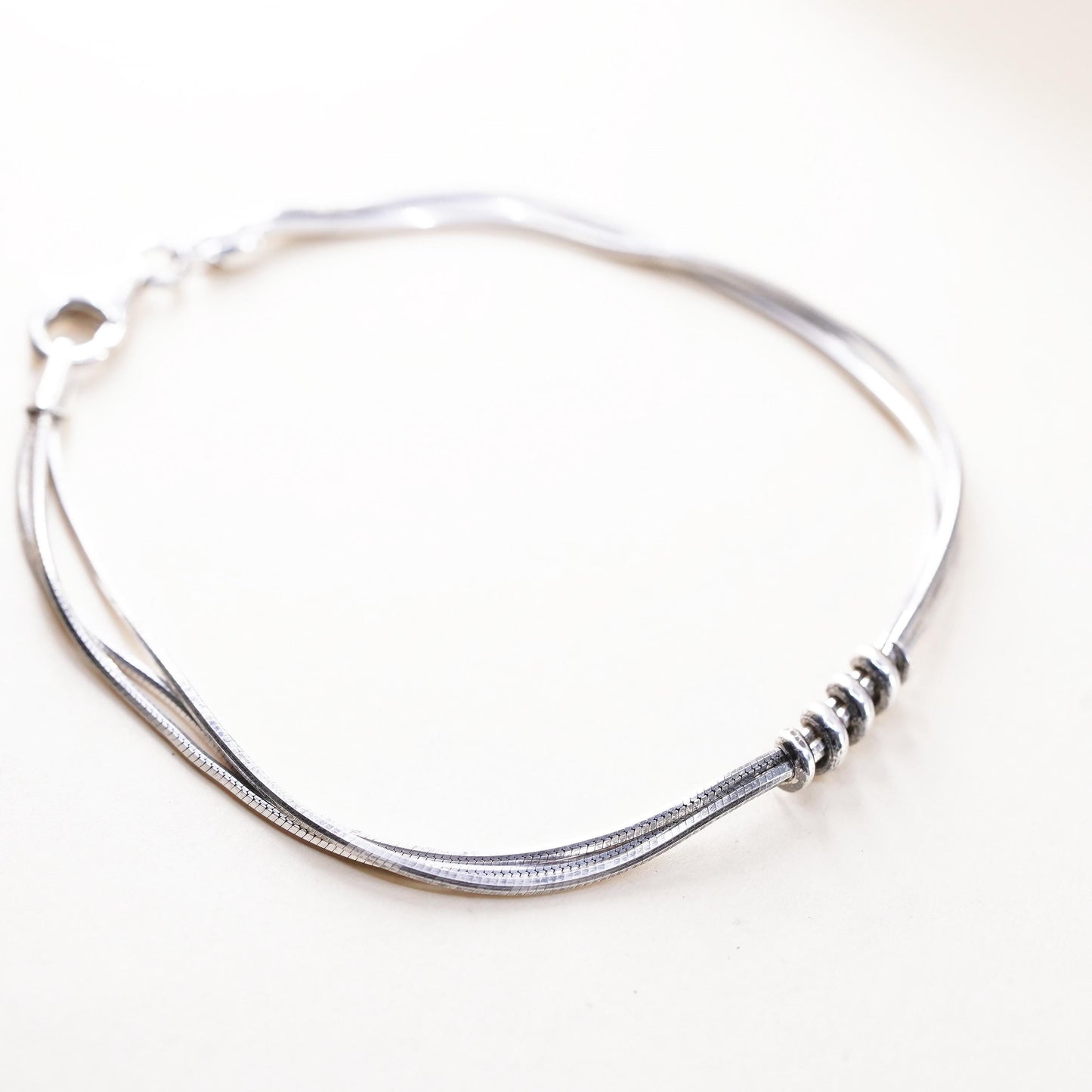 7”, vintage Italian triple strands sterling silver bracelet, 925 snake chain