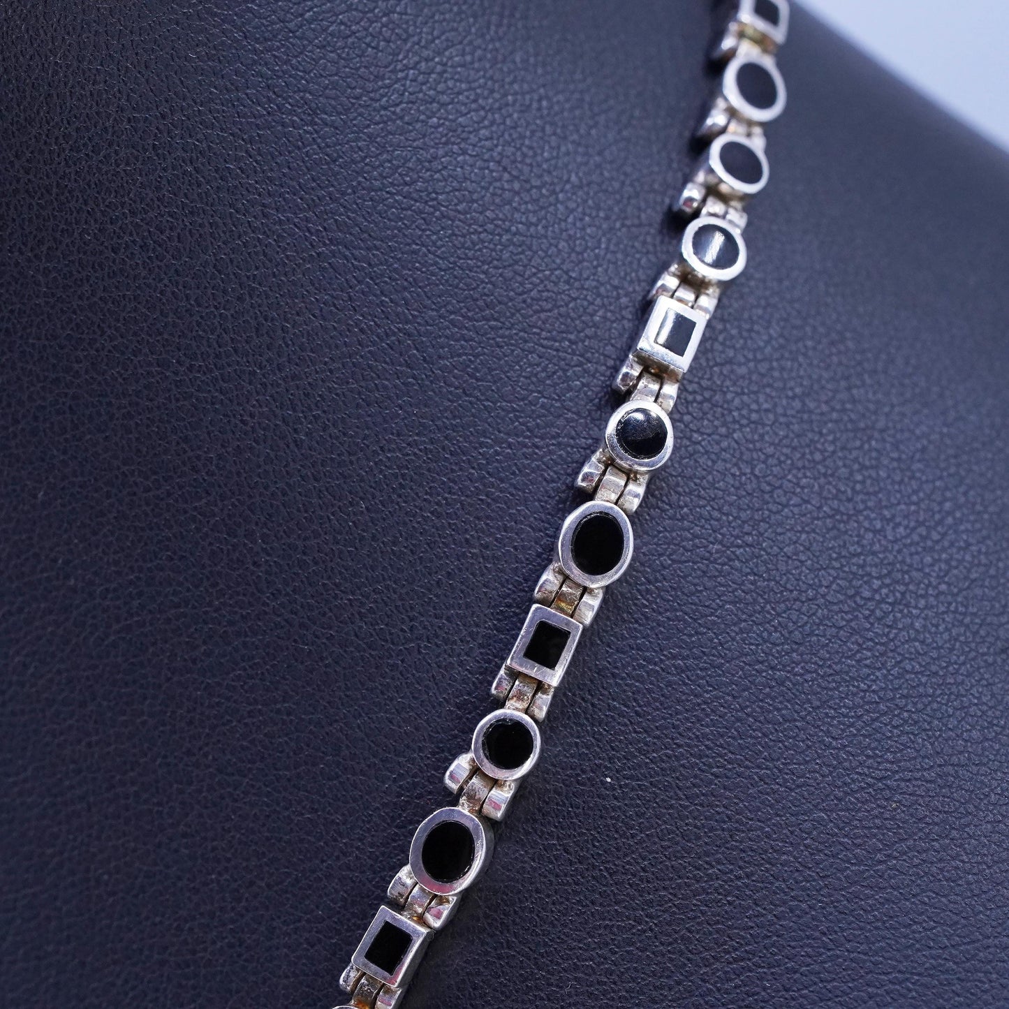 16", vintage Peyote Bird Sterling silver 925 tennis necklace with cluster onyx
