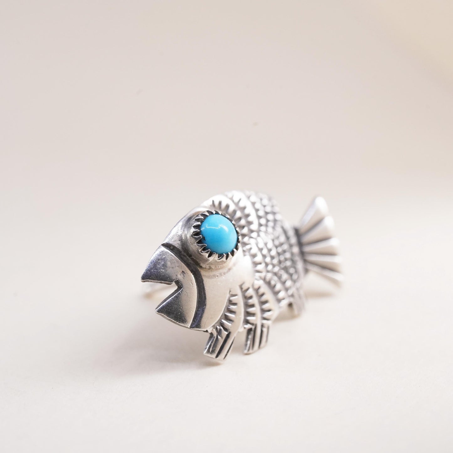 Native American Navajo single earring. Sterling 925 silver fish stud turquoise