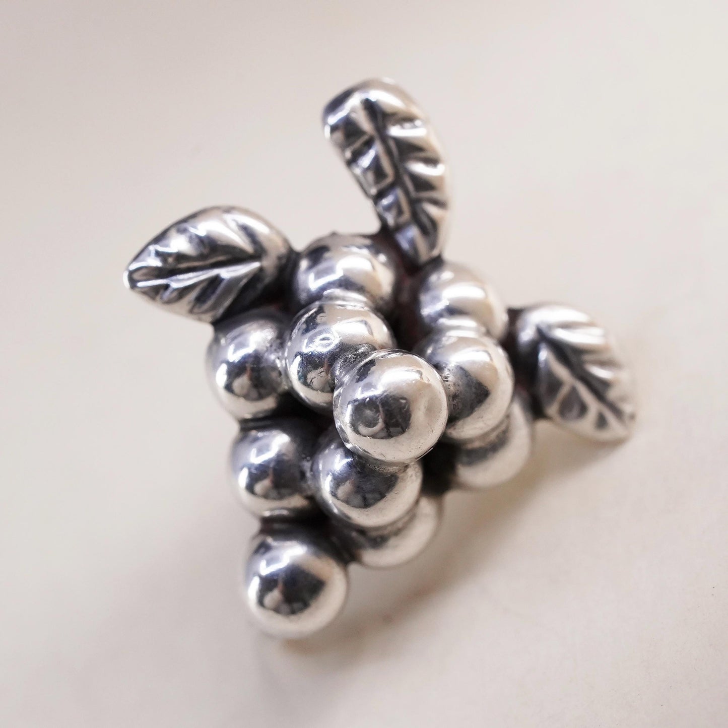 Vintage Mexican sterling silver single earring, 925 silver grape screw back
