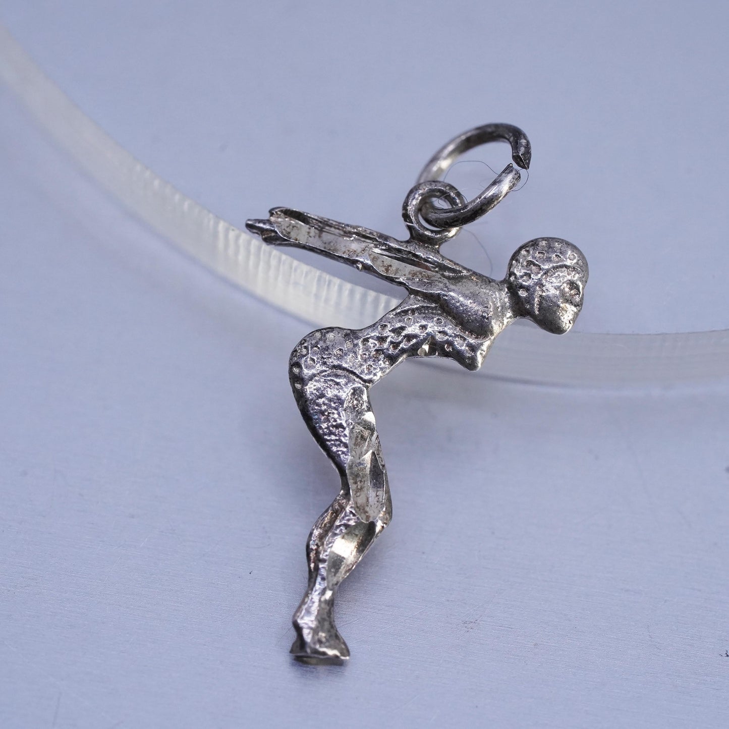 Vintage sterling 925 silver handmade swimmer gymnast figure pendant charm