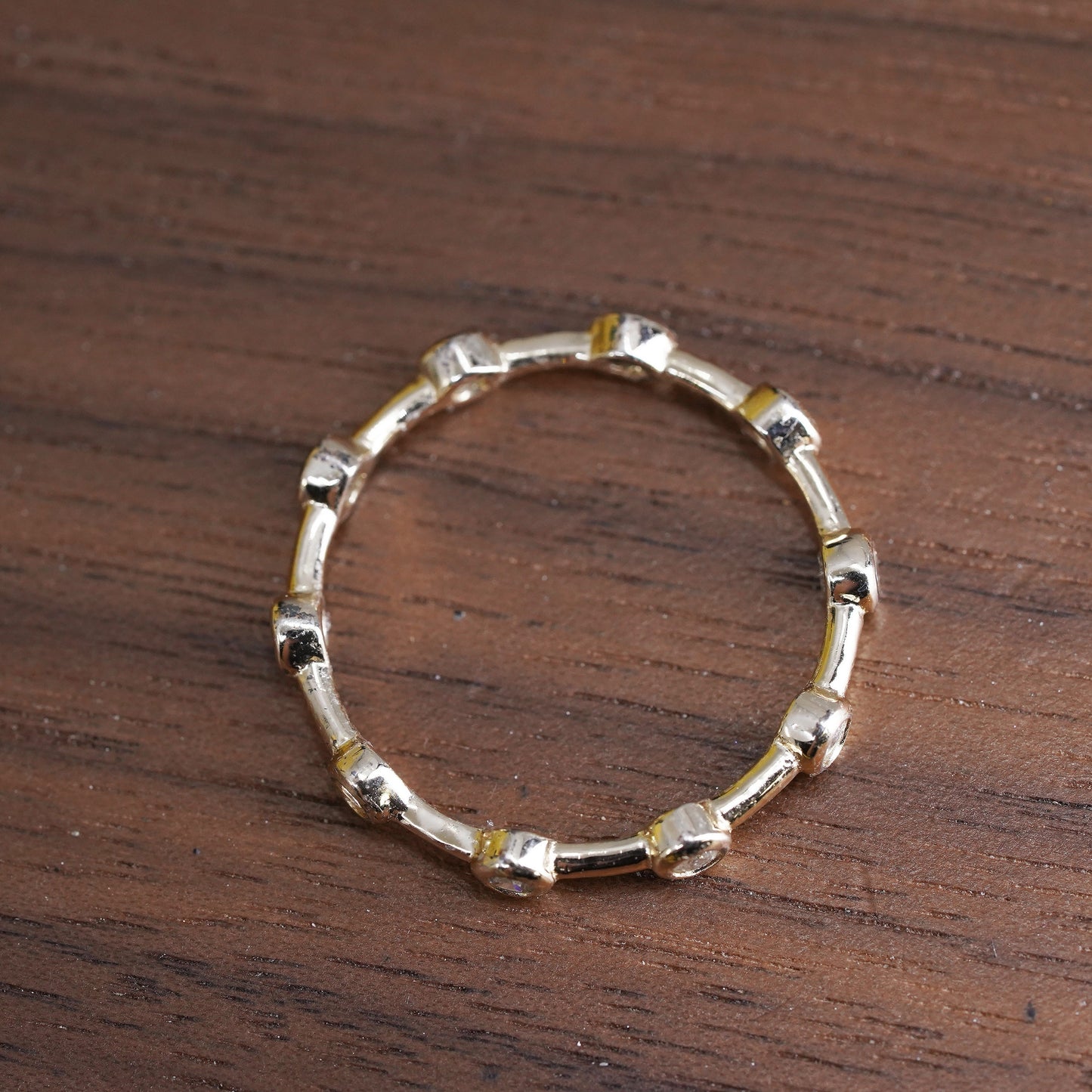 Size 8, vintage vermeil gold over Sterling silver ring, 925 stackable band cz