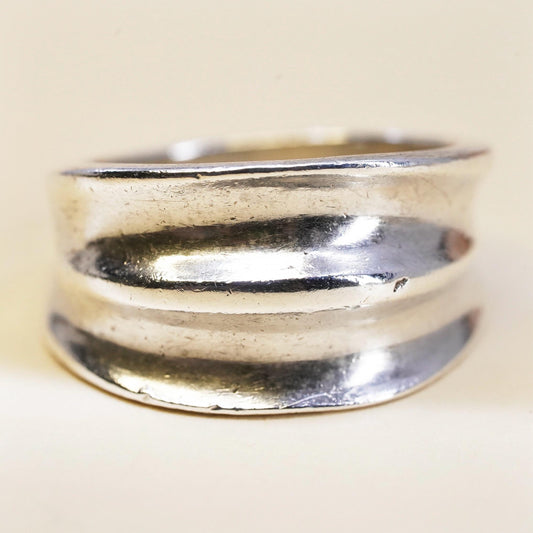 Size 8.25, VTG sterling silver handmade ribbed ring, southwestern 925 band