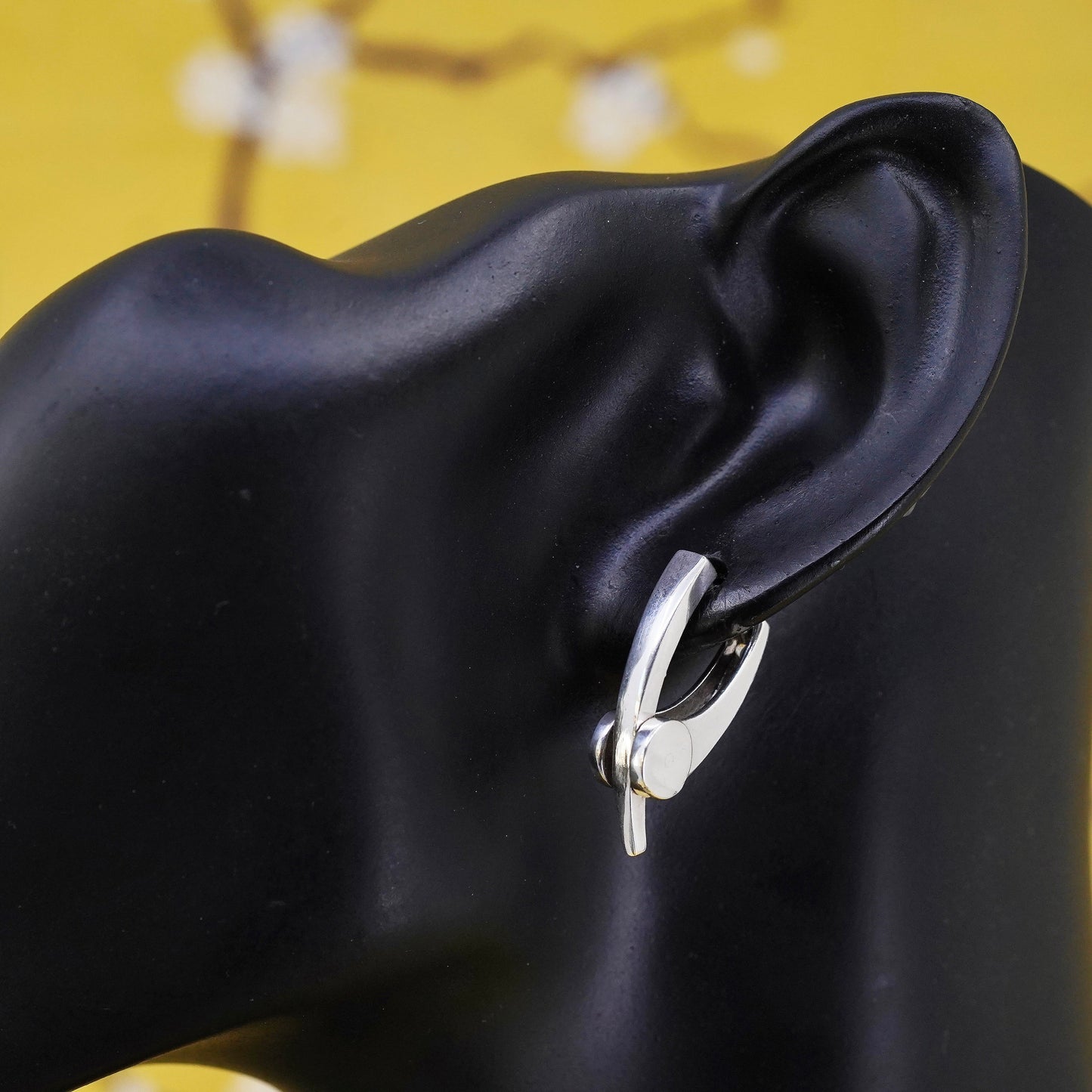 0.75", vintage modernist Sterling silver handmade earrings, 925 huggie hoops