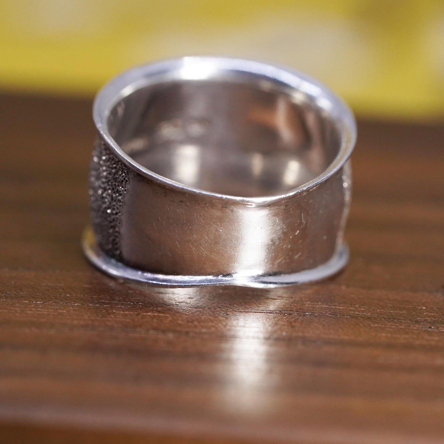 Size 7, vintage Sterling silver handmade ring, glittering 925 ribbed band