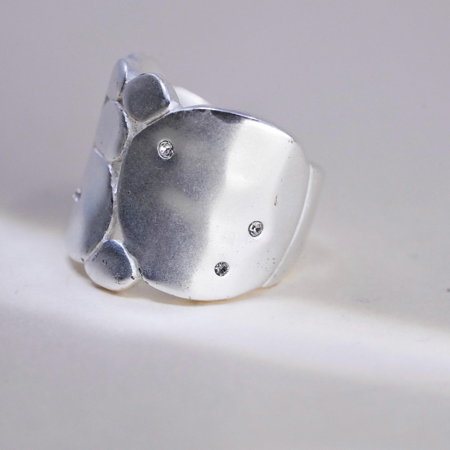 Size 8.25, vintage KC sterling silver cz ring, pebble textured 925 wide band