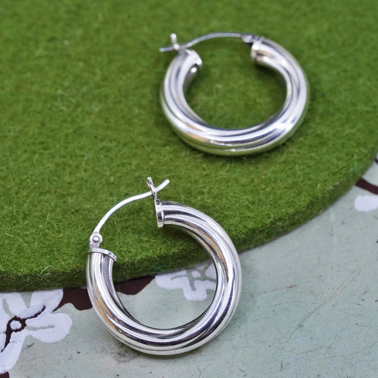 1", Vintage sterling silver loop earrings, twisted minimalist primitive hoops