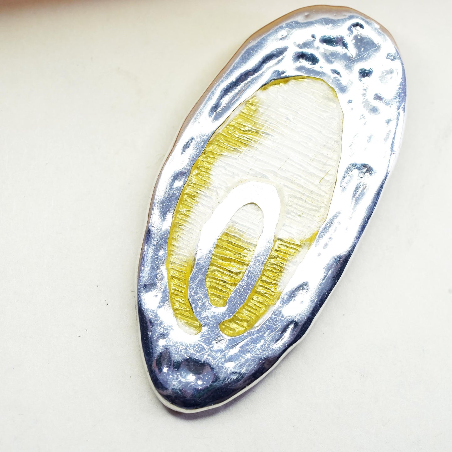 Sterling 925 Silver Abstract Organic pendant, jewelry Two Tone 24K yellow Gold