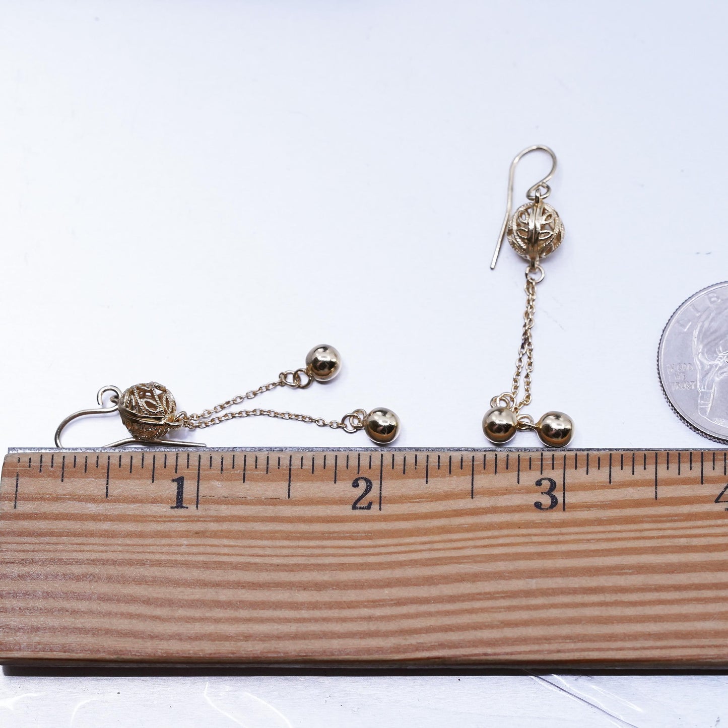 VTG vermeil gold over Sterling 925 silver filigree bead earrings fringe dangles